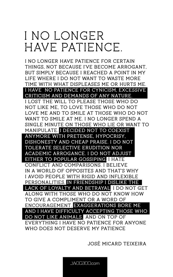 I No Longer Have Patience Quote – Poster by WOCADO