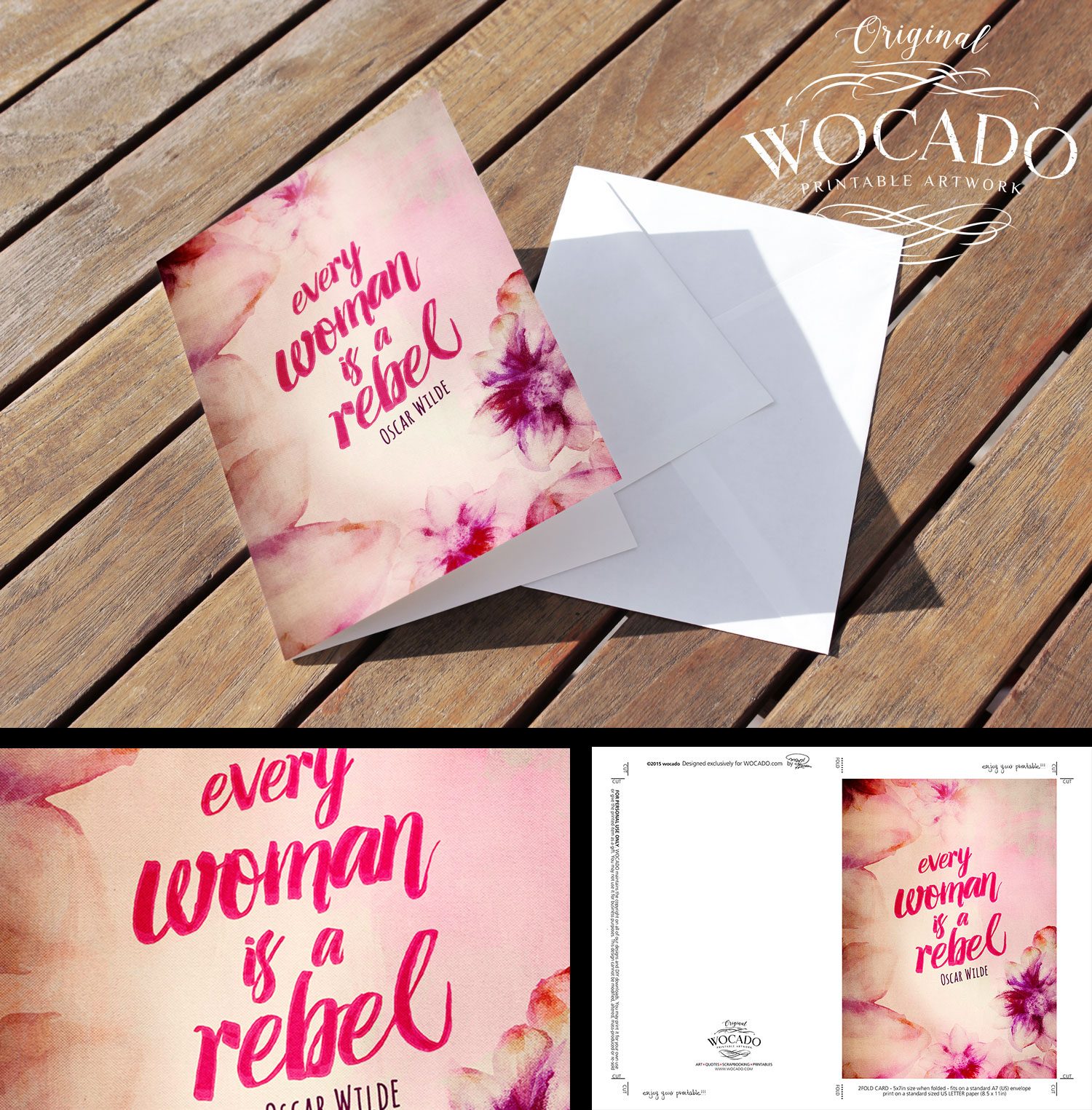 Every Woman is A Rebel - Oscar Wilde - 2fold Greeting Card by WOCADO - INSTANT DOWNLOAD